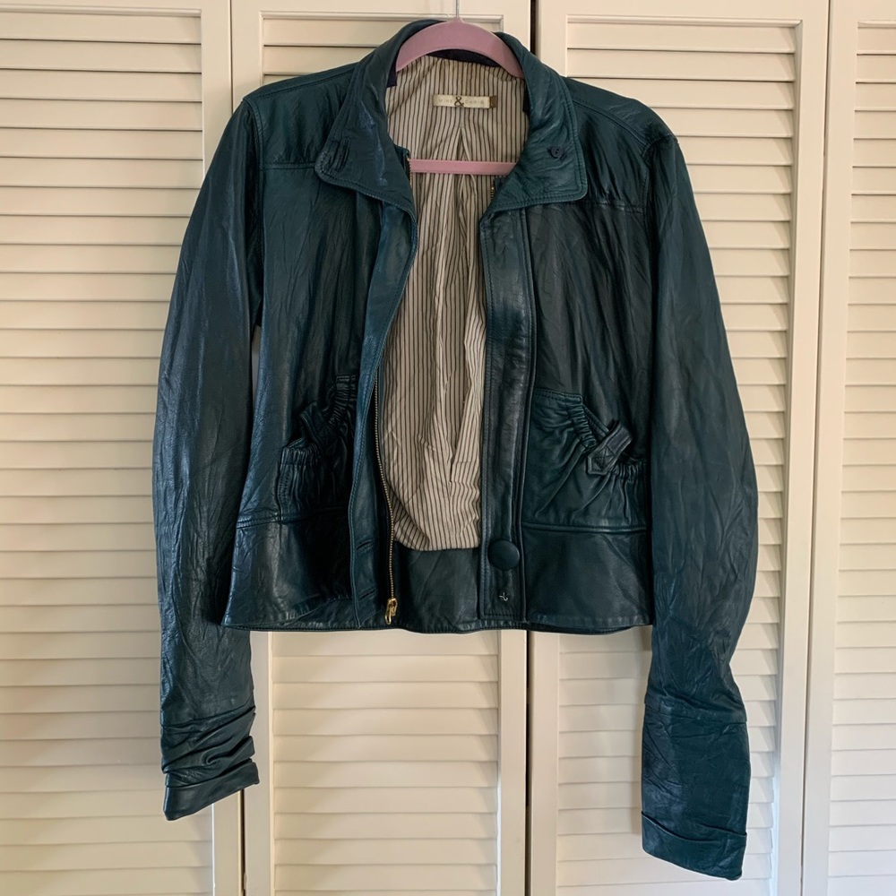 Designer Turquoise Lambskin Leather Jacket
